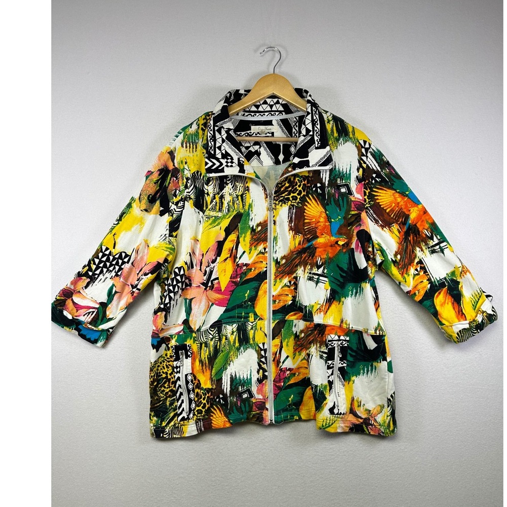 Art to Wear Onque Woman 1X Multicolor Tropical Safari Animal Print Zip Jacket‎